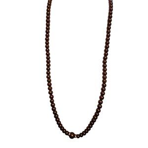 Brown Faux Pearl Necklace With Rhinestone Accents 24" regal old money